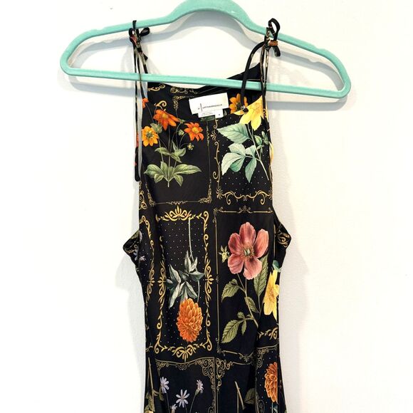 By Anthropologie Midi Dress Tie-Neck Column Floral Black Cottage Woman sz Medium - Picture 3 of 9
